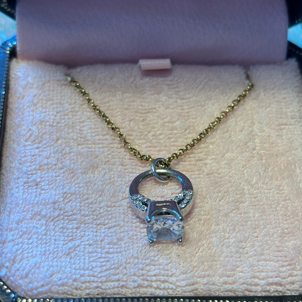 Juicy Couture Gold & Silver Necklace with faux mini diamond ring 💍 charm - Picture 2 of 6